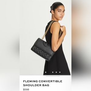 Tory Burch Black FLEMING SOFT CONVERTIBLE SHOULDER BAG "NWOT"